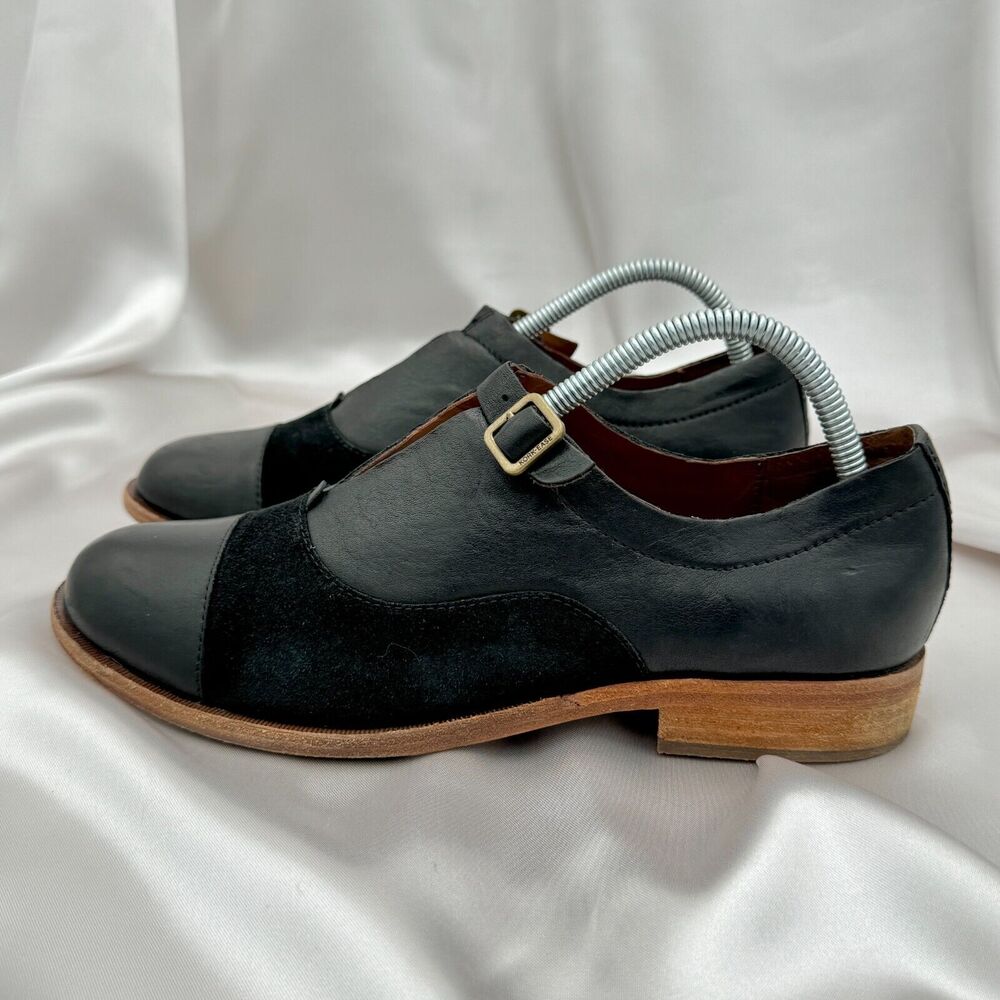 KORK-EASE Niseda Black Leather Suede Oxford Buckle Shoes - Women's Sz 9M